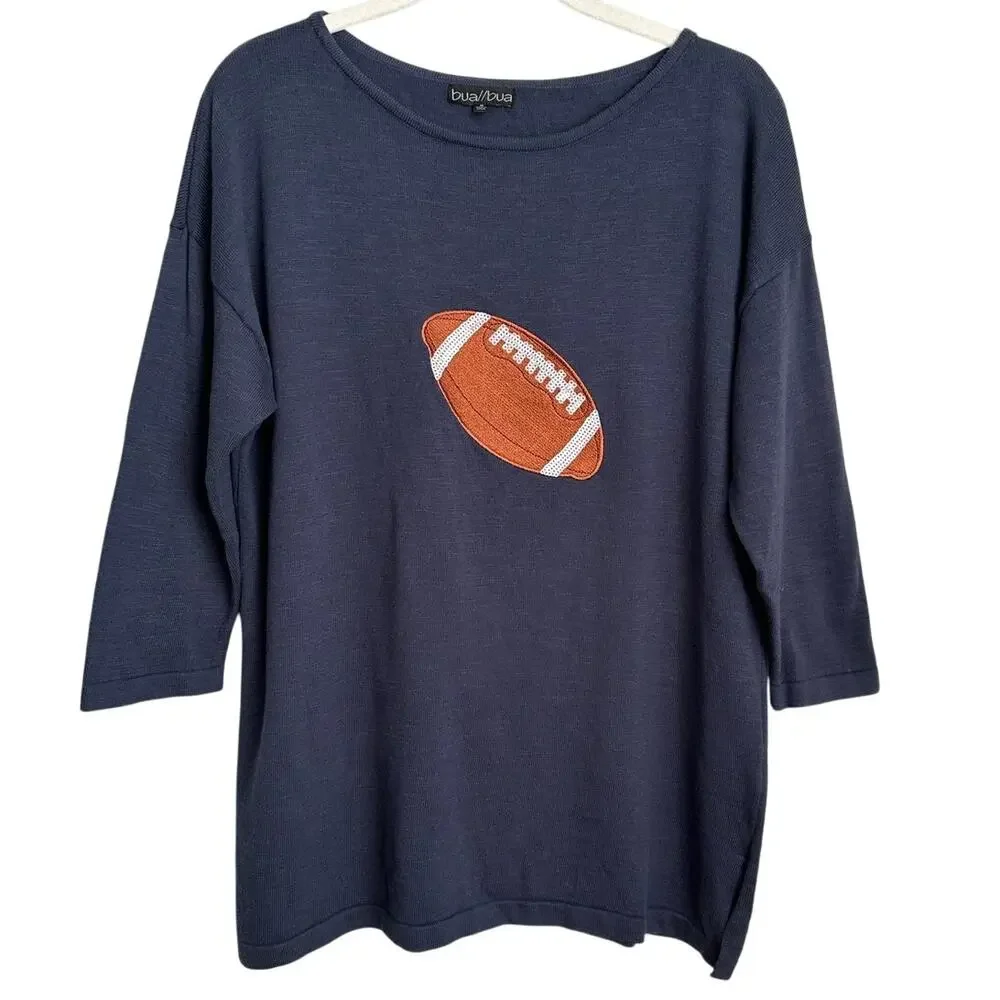 Bua/Bua Blue Football Cotton Knit Sweater Size Medium